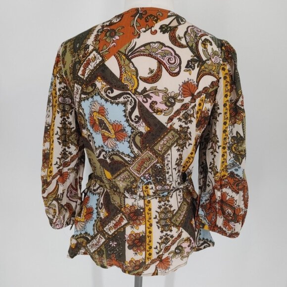 Cream Printed Wrap Blouse - Picture 3 of 4